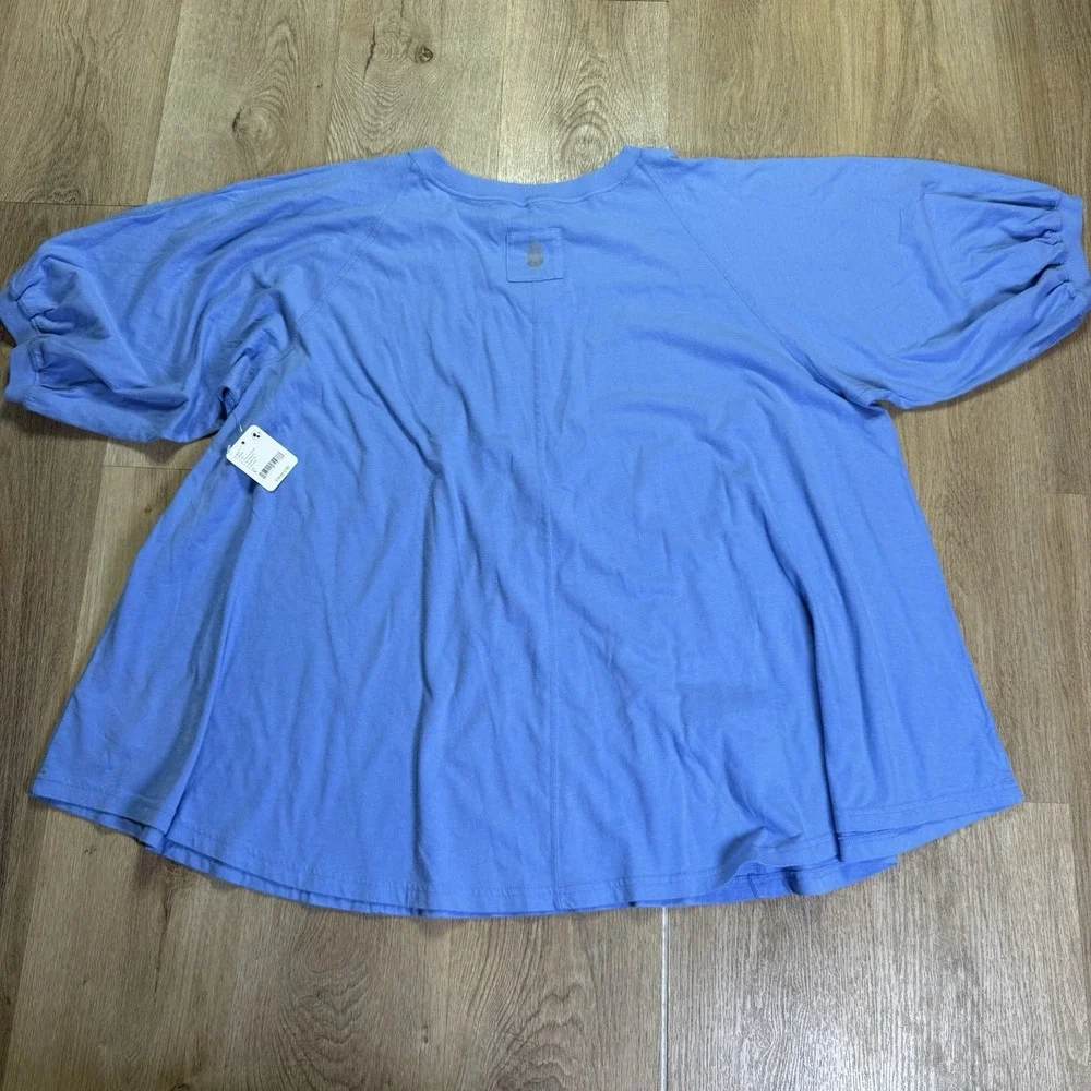 Free‎ People FP Movement Blue Oversized Flowy Short Puff Sleeve Top S $58 MSRP